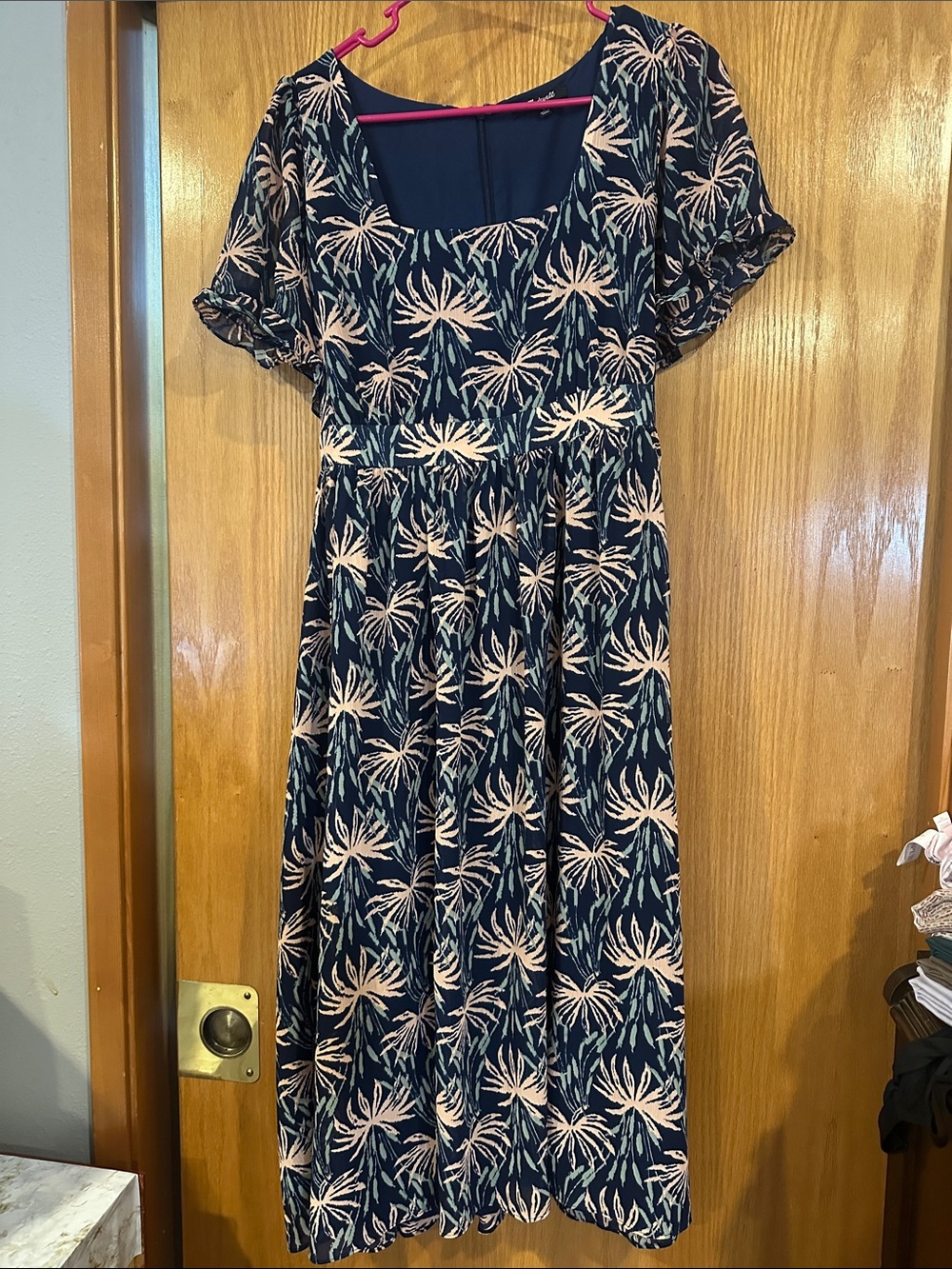 Madewell Oasis Palms Navy Floral Square-Neck Midi Dress